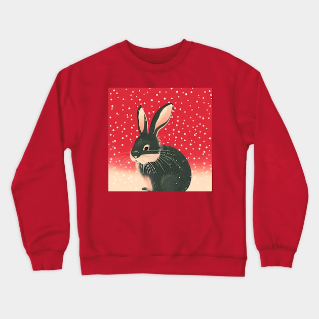 Red Christmas Snow American Black Cute Mini Rex Bunny in Merry Christmas New Year Vibes Crewneck Sweatshirt by wigobun